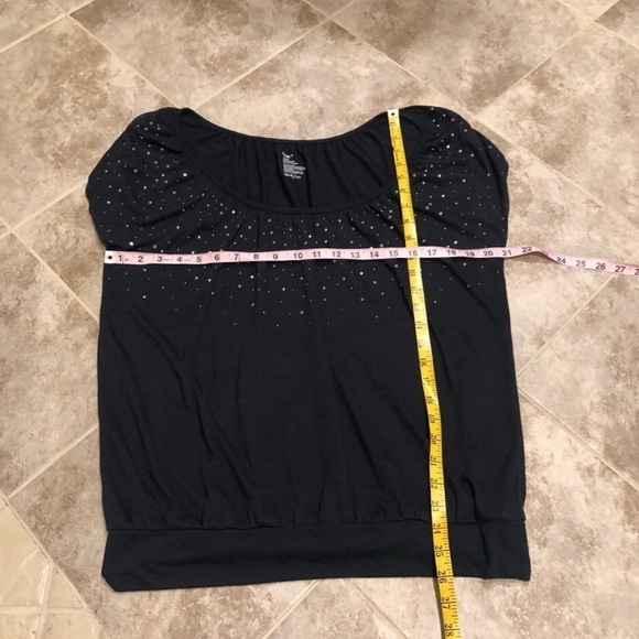 GAP scoop neck embellished short cap sleeve pullover blouse top black silver - Picture 4 of 8